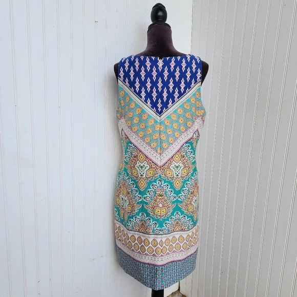 Nine West Womens Multicolor Keyhole V-Neck Floral Short A-Line Dress Size 12 - Picture 6 of 14